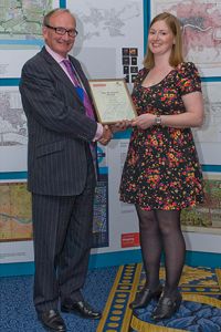 Clare Seldon receives the award from BCS President Peter Jolly