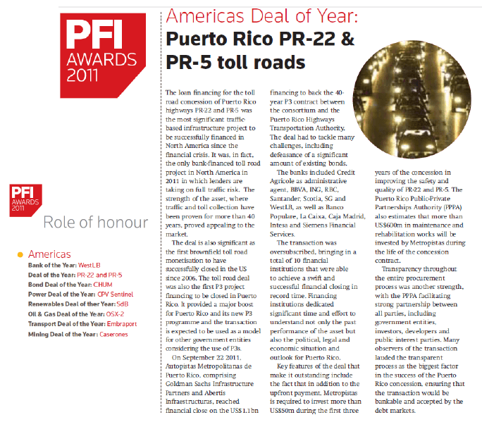 PR-22/PR-5 concession project wins Americas Deal of the Year
